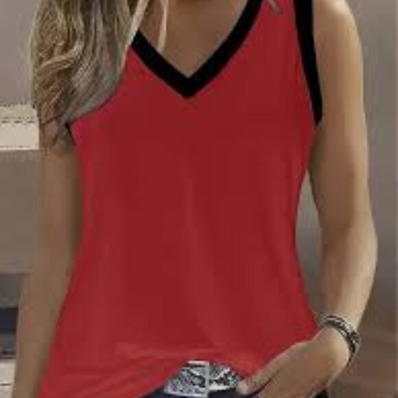 BRAND NEW Red Tank Top With Black V-Neckline and Arms NWT - Picture 1 of 4